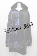 NieR Clothing / 2カラー切替パーカー  黒Ｘ青 I-25-06-25-022-PU-TO-HD-ZI
