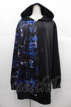 画像1: NieR Clothing / 2カラー切替パーカー  黒Ｘ青 I-25-06-25-022-PU-TO-HD-ZI