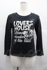 LOVERSHOUSE / ロゴプリントTシャツ  黒Ｘ白 I-25-06-25-023-PU-TO-HD-ZI