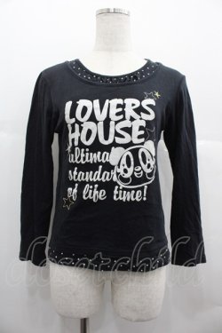 画像1: LOVERSHOUSE / ロゴプリントTシャツ  黒Ｘ白 I-25-06-25-023-PU-TO-HD-ZI