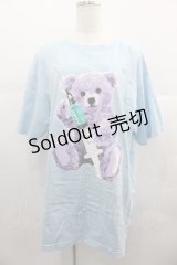 LISTEN FLAVOR / お注射ベアビッグTシャツ  ライトブルー I-25-06-25-027-PU-TS-HD-ZI