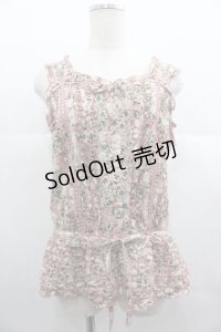 PINK HOUSE / White Cloverプリントノースリーブブラウス  ピンク I-25-06-25-030-LO-BL-HD-ZI