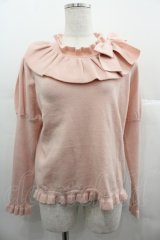 PINK HOUSE / リボンモチーフ使いヨーク衿ニット  ピンク I-25-06-25-033-LO-TO-HD-ZI
