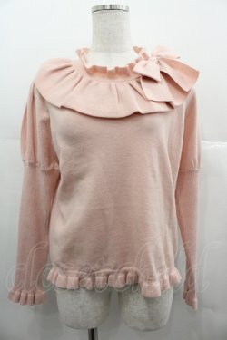 画像1: PINK HOUSE / リボンモチーフ使いヨーク衿ニット  ピンク I-25-06-25-033-LO-TO-HD-ZI