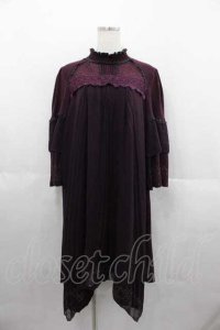 Rozen Kavalier / 裾シャンデリアプリントシースルー重ねハイネックワンピース  ボルドー I-25-06-29-067-OO-OP-HD-ZI