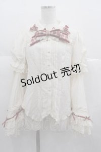 星箱works / ホイップクリームホールケーキ 姫袖付きチェックリボンブラウス S 生成りＸ赤 I-25-06-29-026-PU-BL-HD-ZI