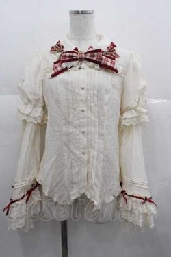 画像1: 星箱works / ホイップクリームホールケーキ 姫袖付きチェックリボンブラウス S 生成りＸ赤 I-25-06-29-026-PU-BL-HD-ZI
