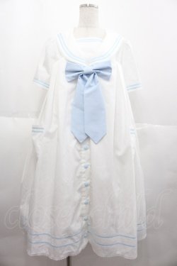 画像1: metamorphose / セーラーリボンタイシャツワンピース(ワッペン付)  白Ｘサックス I-25-07-06-044-ME-OP-HD-ZI