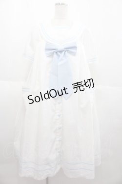 画像1: metamorphose / セーラーリボンタイシャツワンピース(ワッペン付)  白Ｘサックス I-25-07-06-044-ME-OP-HD-ZI