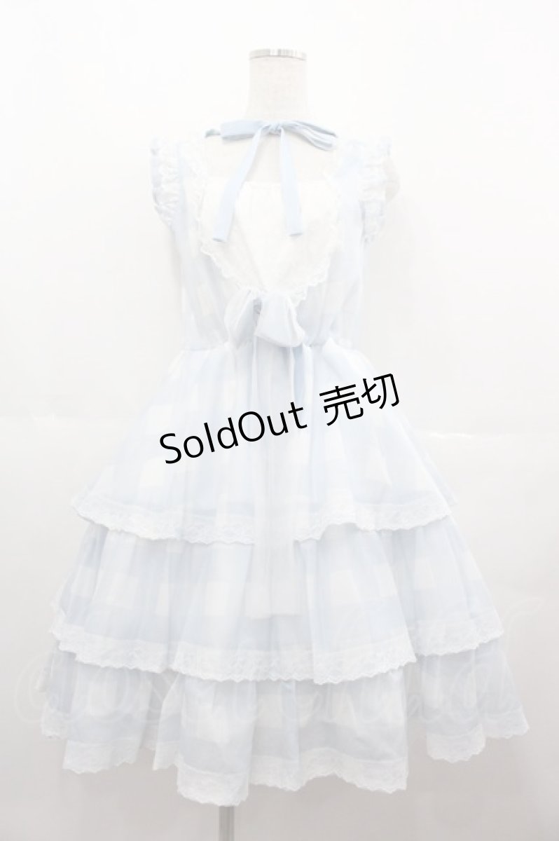 画像1: mellfy memory / Fairy love Gingham check ワンピース  サックス I-25-07-06-057-LO-OP-HD-ZT326 (1)