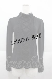 axes femme / ファー襟カットソー  黒 I-25-07-06-013-AX-TO-HD-ZI