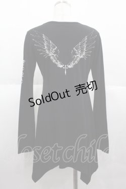 画像2: PEACE NOW / 後ろ羽根プリントロングカットソー  黒Ｘ白 I-25-07-06-026-PU-TO-HD-ZI