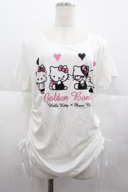 画像1: PEACE NOW / ゴールデンボンバーＸハローキティトリプルコラボロングカットソー  白Ｘ黒Ｘピンク I-25-07-06-029-PU-TO-HD-ZI