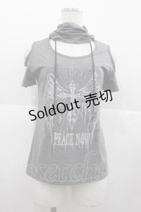 PEACE NOW / ハイネッククロス羽根プリント半袖カットソー  グレーＸシルバー I-25-07-06-030-PU-TO-HD-ZI