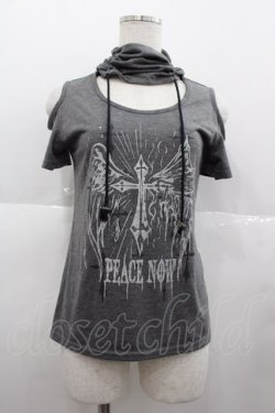 画像1: PEACE NOW / ハイネッククロス羽根プリント半袖カットソー  グレーＸシルバー I-25-07-06-030-PU-TO-HD-ZI