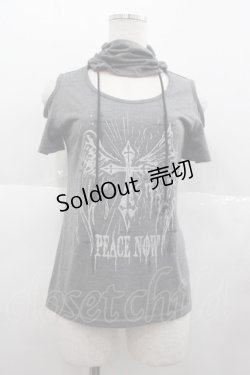 画像1: PEACE NOW / ハイネッククロス羽根プリント半袖カットソー  グレーＸシルバー I-25-07-06-030-PU-TO-HD-ZI