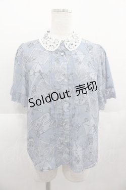 画像1: axes femme POETIQUE / プリュムプリントレース襟ブラウス  ブルー I-25-07-06-005-AX-TO-HD-ZI