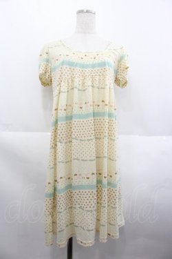 画像1: Franche Lippee / ねこ柄半袖カットワンピース  アイボリー I-25-07-09-079-LO-OP-HD-ZI