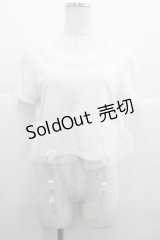 E hyphen world gallery / リボンガーター半袖カットソー  白 I-25-07-09-029-LO-TO-HD-ZI
