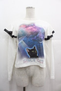 画像1: MILK / space catフリルカットソー  白Ｘ黒Ｘ青 I-25-07-09-032-ML-TO-HD-ZI