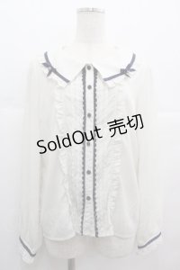 axes femme POETIQUE / リボン襟フリルブラウス  アイボリーＸネイビー I-25-07-09-033-AX-BL-HD-ZI