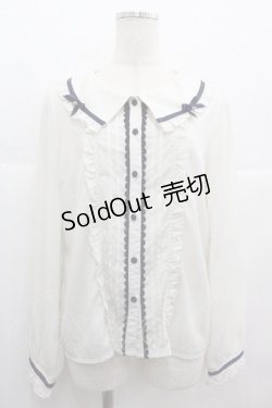 画像1: axes femme POETIQUE / リボン襟フリルブラウス  アイボリーＸネイビー I-25-07-09-033-AX-BL-HD-ZI