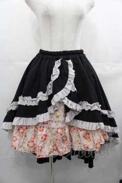 画像1: gouk 雅 / 桜プリントフリルスカート  黒Ｘピンク I-25-07-16-095-EL-SK-HD-ZI