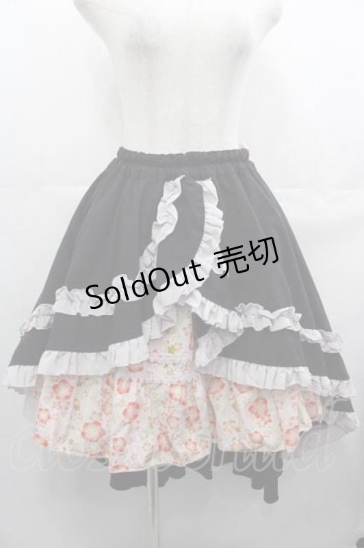 画像1: gouk 雅 / 桜プリントフリルスカート  黒Ｘピンク I-25-07-16-095-EL-SK-HD-ZI (1)