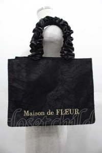 Maison de FLEUR / レースフリルハンドルスクエアトートSバッグ  黒 I-25-07-16-109-LO-BG-HD-ZI