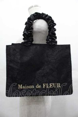 画像1: Maison de FLEUR / レースフリルハンドルスクエアトートSバッグ  黒 I-25-07-16-109-LO-BG-HD-ZI