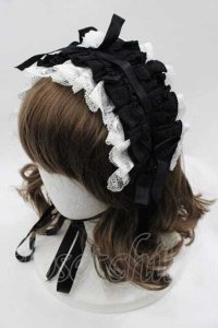 MARBLE / レースローズリボンフリルヘッドドレス  黒ｘ白 I-25-07-16-120-GO-AC-HD-ZI