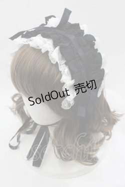 画像1: MARBLE / レースローズリボンフリルヘッドドレス  黒ｘ白 I-25-07-16-120-GO-AC-HD-ZI