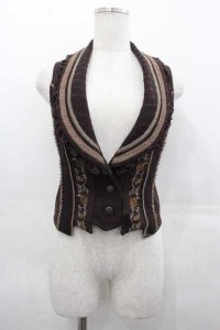 Ozz oneste / 薔薇刺繍ベスト  ブラウン I-25-07-16-014-OO-TO-HD-ZI