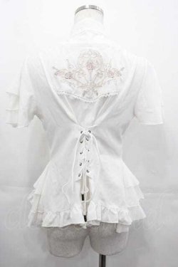 画像2: Ozz oneste / リボンタイデザイン薔薇刺繍半袖スナップボタンブラウス  白Ｘピンク I-25-07-16-017-OO-BL-HD-ZI