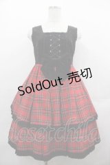 Angelic Pretty / ハイウエストタータンプリーツジャンパースカート  黒Ｘ赤 I-25-07-16-034-AP-OP-HD-ZI