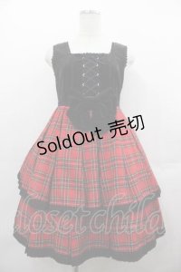 Angelic Pretty / ハイウエストタータンプリーツジャンパースカート  黒Ｘ赤 I-25-07-16-034-AP-OP-HD-ZI