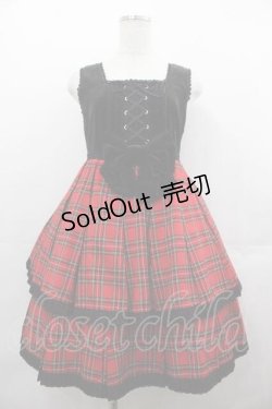 画像1: Angelic Pretty / ハイウエストタータンプリーツジャンパースカート  黒Ｘ赤 I-25-07-16-034-AP-OP-HD-ZI