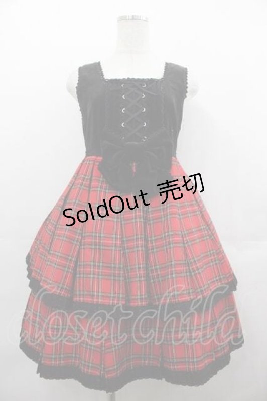 画像1: Angelic Pretty / ハイウエストタータンプリーツジャンパースカート  黒Ｘ赤 I-25-07-16-034-AP-OP-HD-ZI (1)