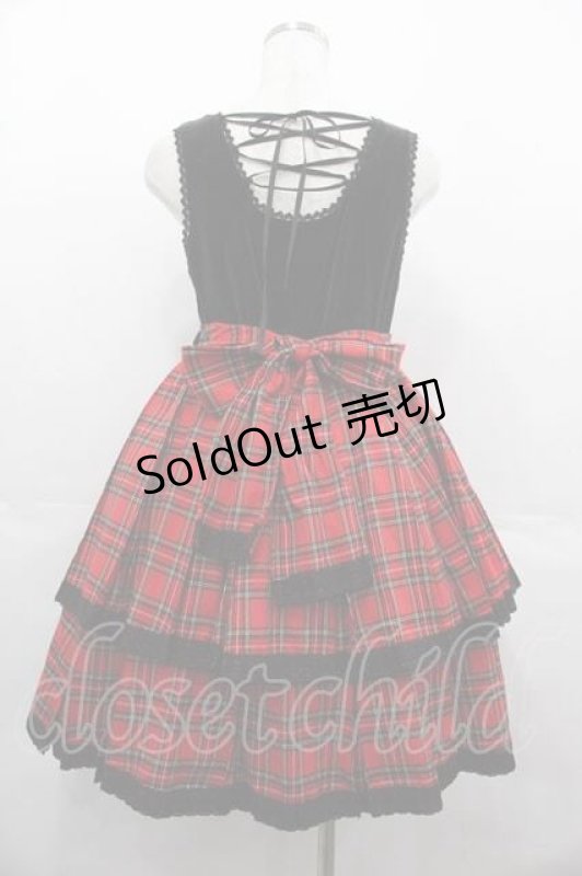 画像2: Angelic Pretty / ハイウエストタータンプリーツジャンパースカート  黒Ｘ赤 I-25-07-16-034-AP-OP-HD-ZI (2)