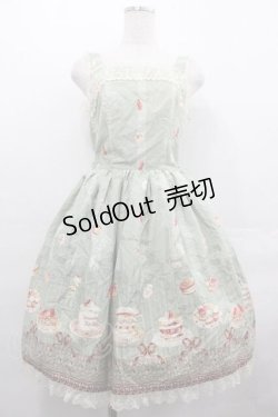 画像1: Innocent World / パリのパティスリージャストウエストジャンパースカート  グリーンｘ生成り I-25-07-19-043-IW-OP-HD-ZI