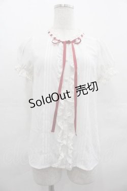 画像1: Ank Rouge / はしごレースリボン半袖ブラウス  アイボリーＸボルドー I-25-07-19-004-CA-BL-HD-ZI