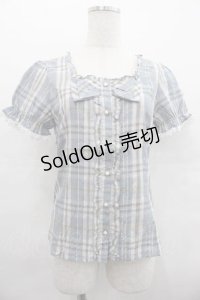 Amavel / ラメチェック半袖ブラウス  青チェックラメ I-25-07-19-005-CA-BL-HD-ZI
