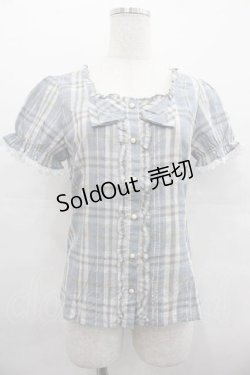 画像1: Amavel / ラメチェック半袖ブラウス  青チェックラメ I-25-07-19-005-CA-BL-HD-ZI