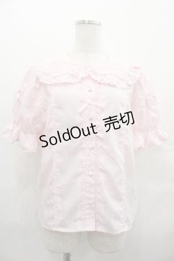 画像1: Chalmiere / トーションレース丸襟半袖ブラウス M ピンク I-25-07-19-006-LO-BL-HD-ZI