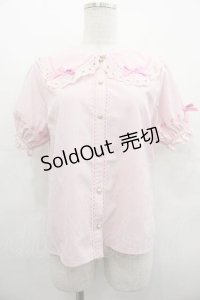 axes femme kawaii / 梯子レース半袖ブラウス  ピンク I-25-07-19-008-AX-BL-HD-ZI