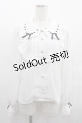 axes femme kawaii / 梯子レース丸襟ブラウス  白Ｘ黒 I-25-07-19-009-AX-BL-HD-ZI