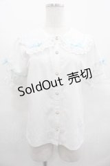 axes femme kawaii / 梯子レース半袖ブラウス  白Ｘサックス I-25-07-19-011-AX-BL-HD-ZI