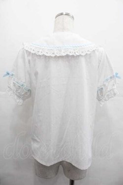 画像2: axes femme kawaii / 梯子レース半袖ブラウス  白Ｘサックス I-25-07-19-011-AX-BL-HD-ZI