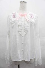 Amavel / Prima Ballerinaフリルブラウス  白Ｘピンク I-25-07-19-002-CA-BL-HD-ZI