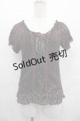 axes femme / フロント編み上げレース半袖トップス  ブラウン I-25-07-19-015-AX-TO-HD-ZI